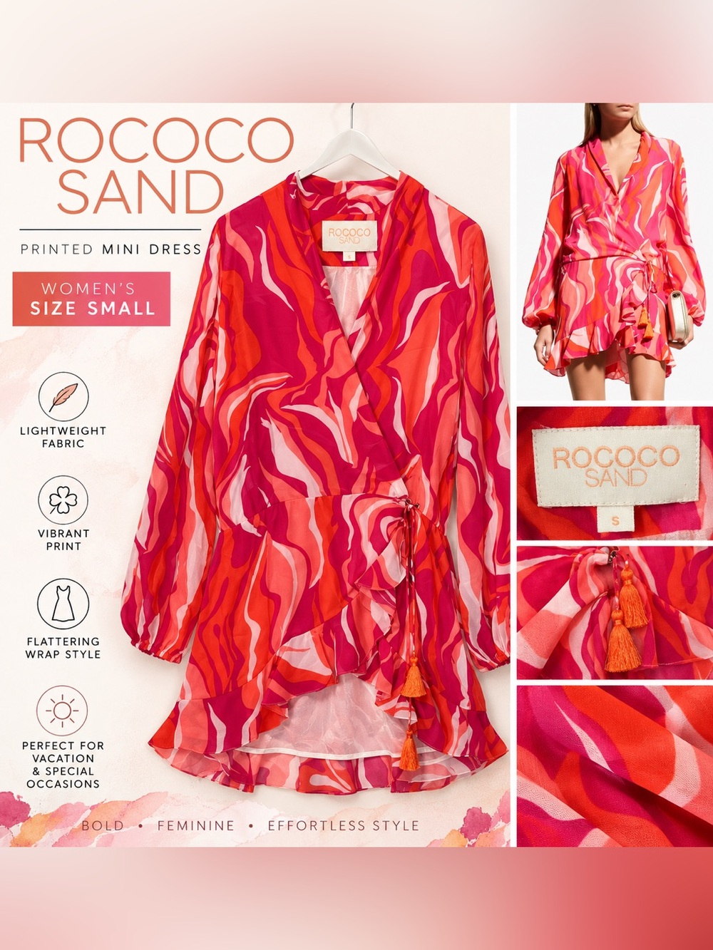 Rococo Sand Printed Wrap Mini Dress Women’s Size Small